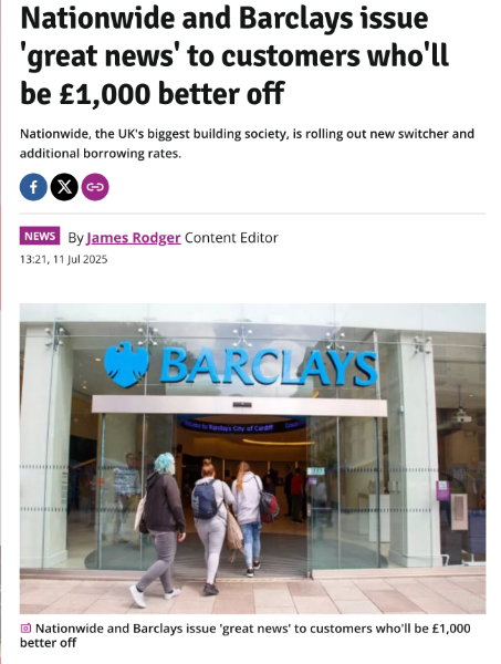 Nationwide and Barclays issue 'great news' to customers who'll be £1,000 better off